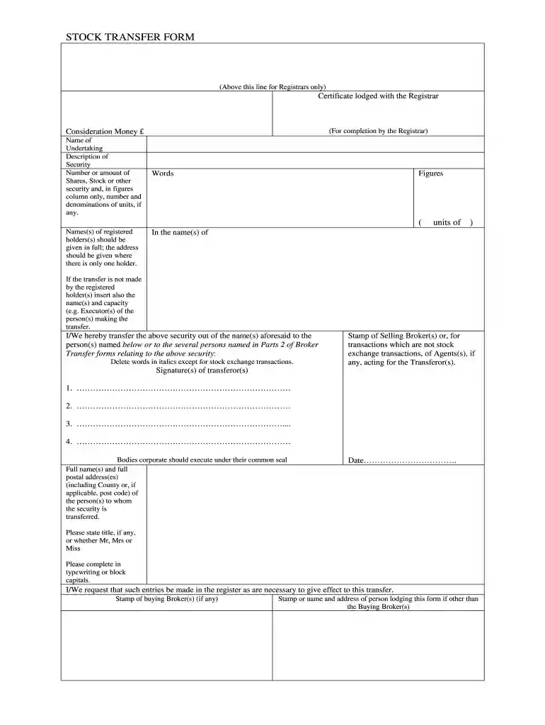 share transfer form in word format Preview on Page 1