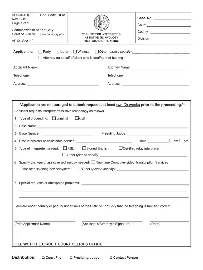 aoc extradition form ky Preview on Page 1