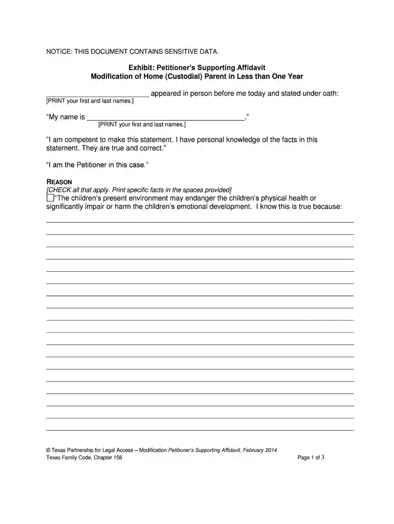 affidavit of possession of child form texas Preview on Page 1