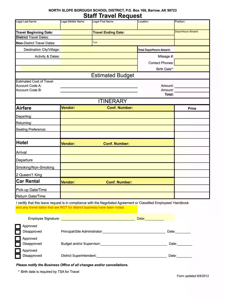 travel request form Preview on Page 1