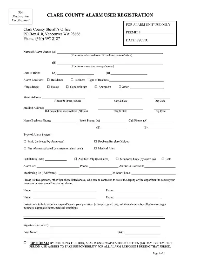 clark county alarm permit Preview on Page 1