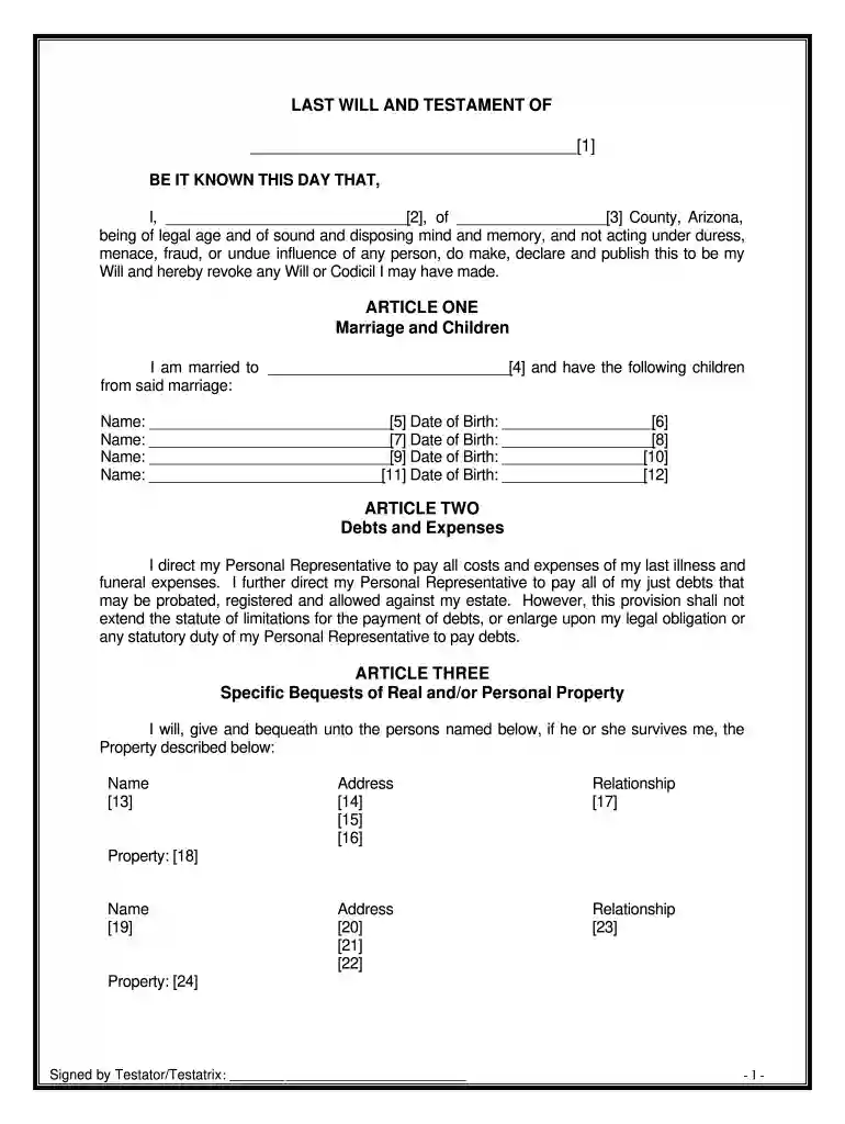 last will and testament arizona Preview on Page 1