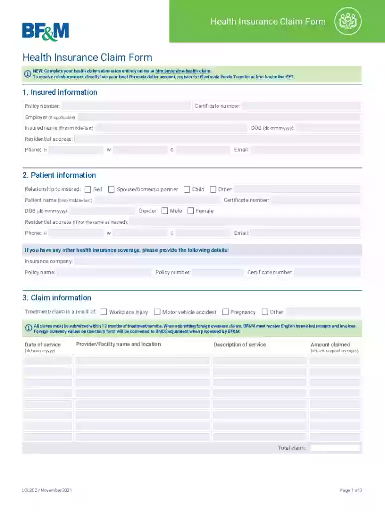 Health Insurance Claim Form - BF&M Preview on Page 1