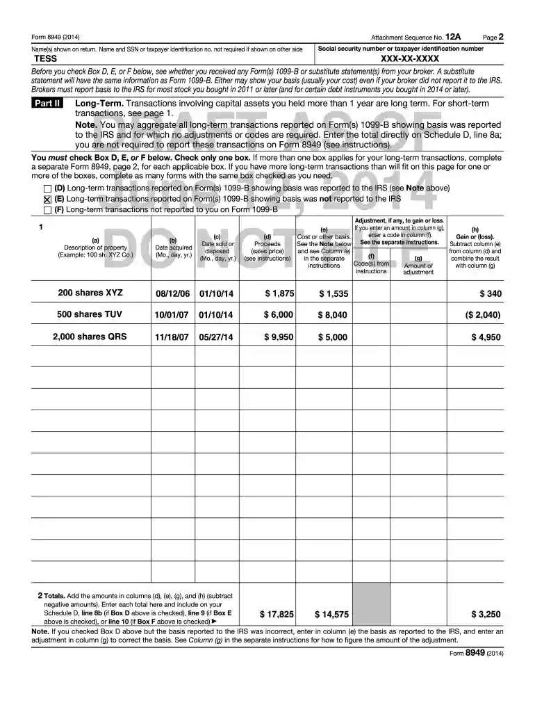 form 8949 example filled out Preview on Page 1