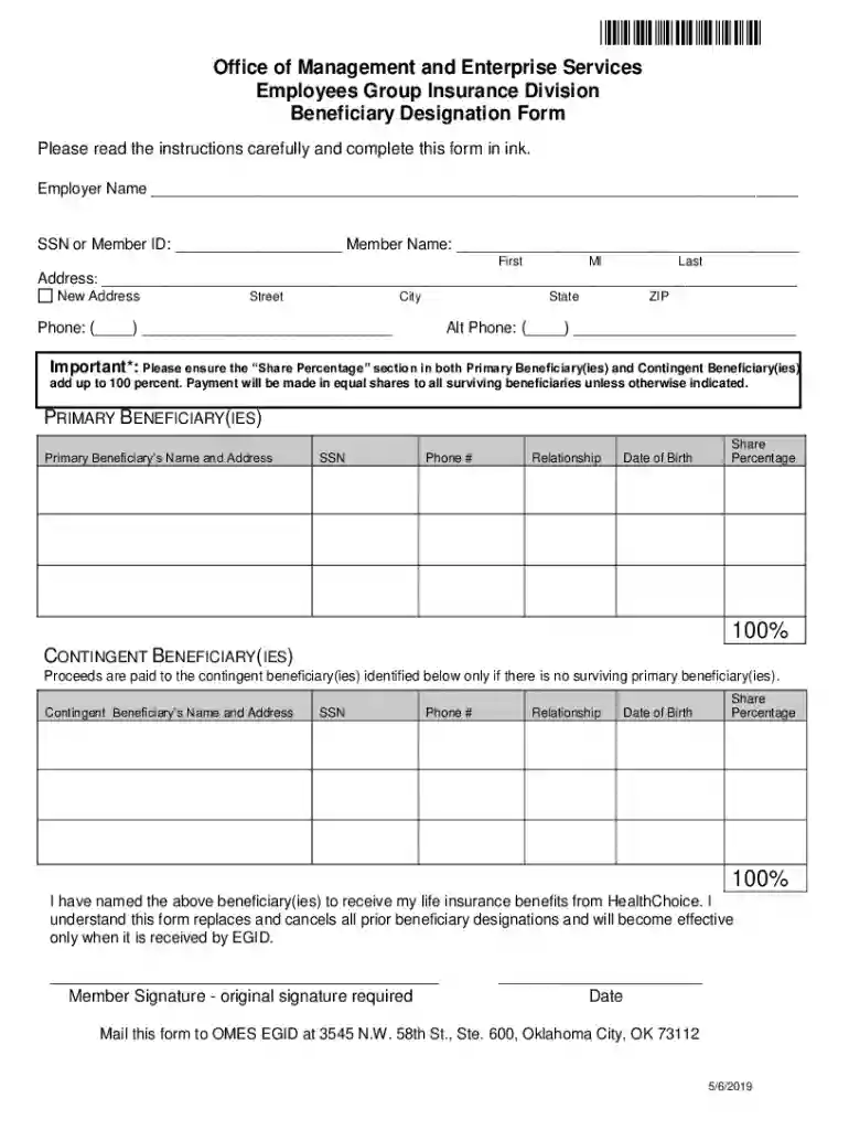 free printable beneficiary forms pdf Preview on Page 1