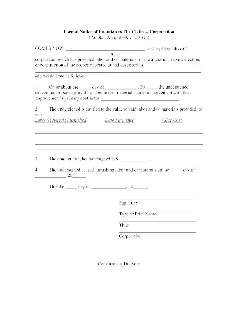 pa mechanics lien form Preview on Page 1