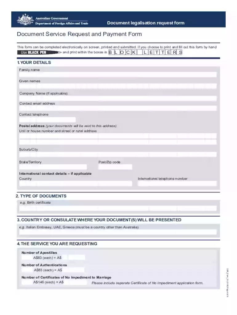 document legalisation request form Preview on Page 1