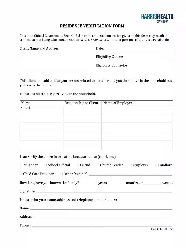 residence form Preview on Page 1
