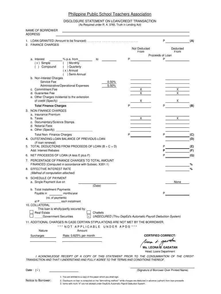 loan disclosure statement example Preview on Page 1