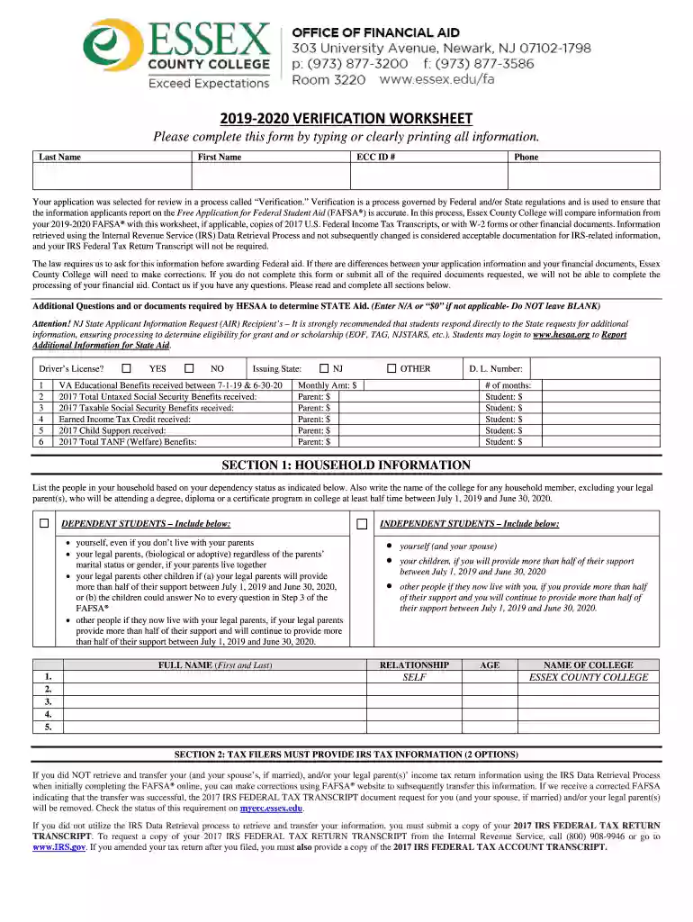 2019 verification worksheet Preview on Page 1