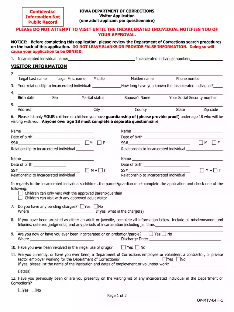 iowa doc visiting application online Preview on Page 1