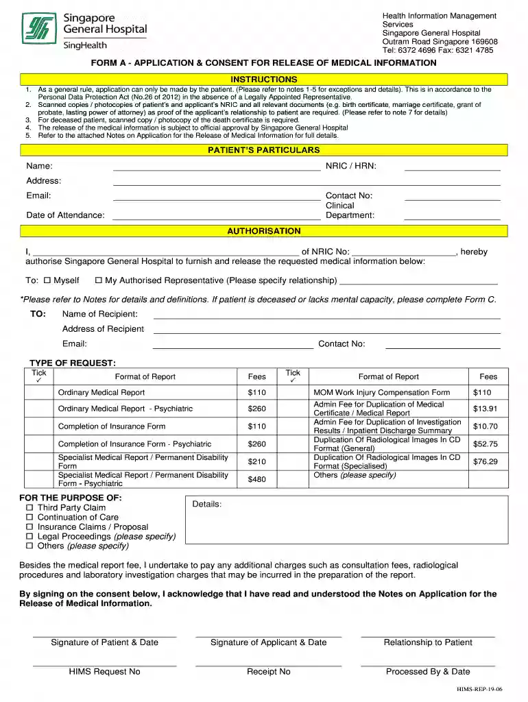 Medical Reports Request FormSingapore General Hospital Preview on Page 1