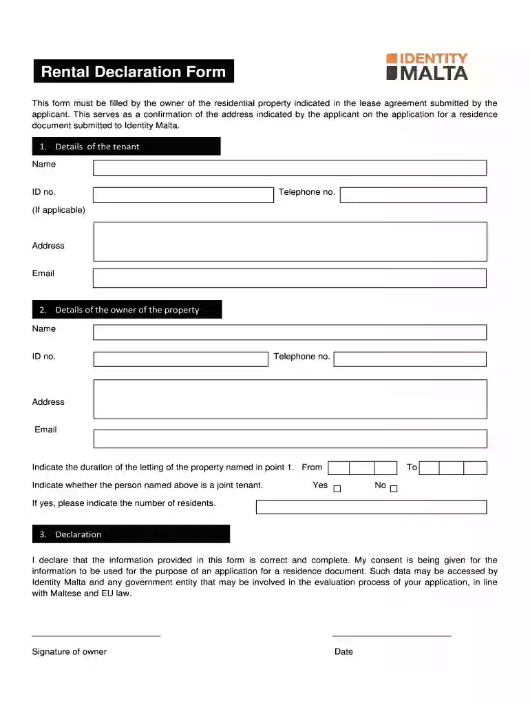 Rental Declaration Form Preview on Page 1