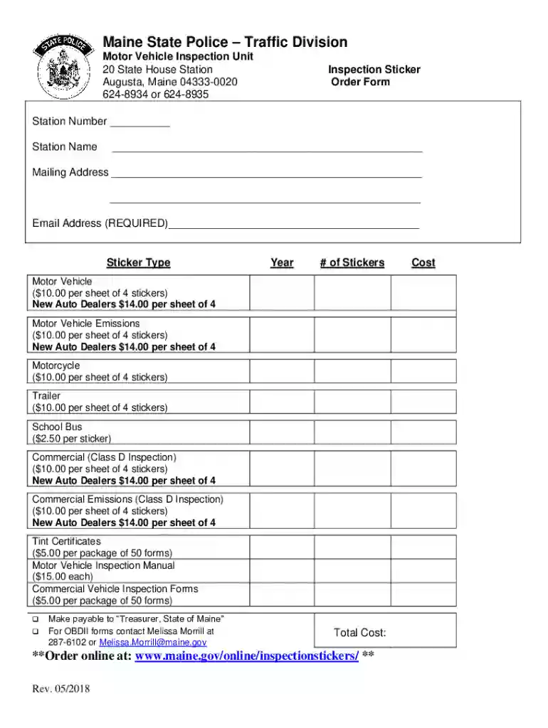 maine inspection sticker order Preview on Page 1