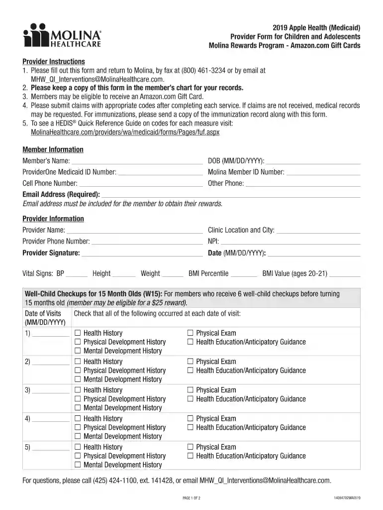 1087-1905 14084702 Amazon Provider Incentive Form - Child 1087-1905 14084702 Amazon Provider Incenti Preview on Page 1