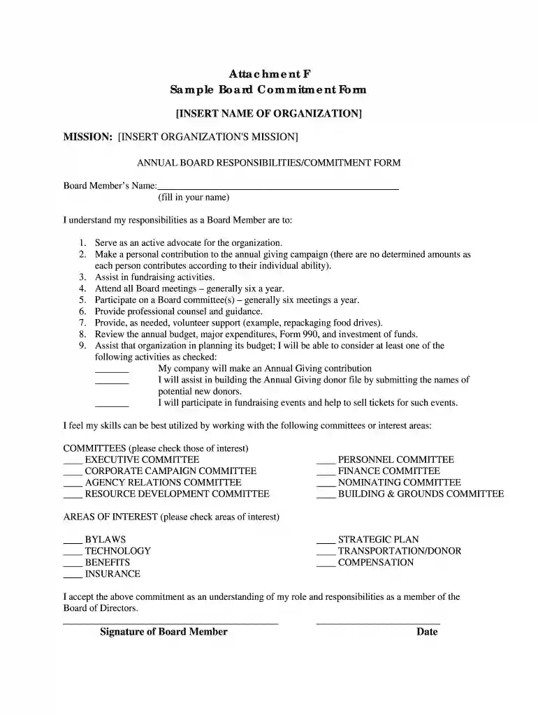 board commitment form Preview on Page 1