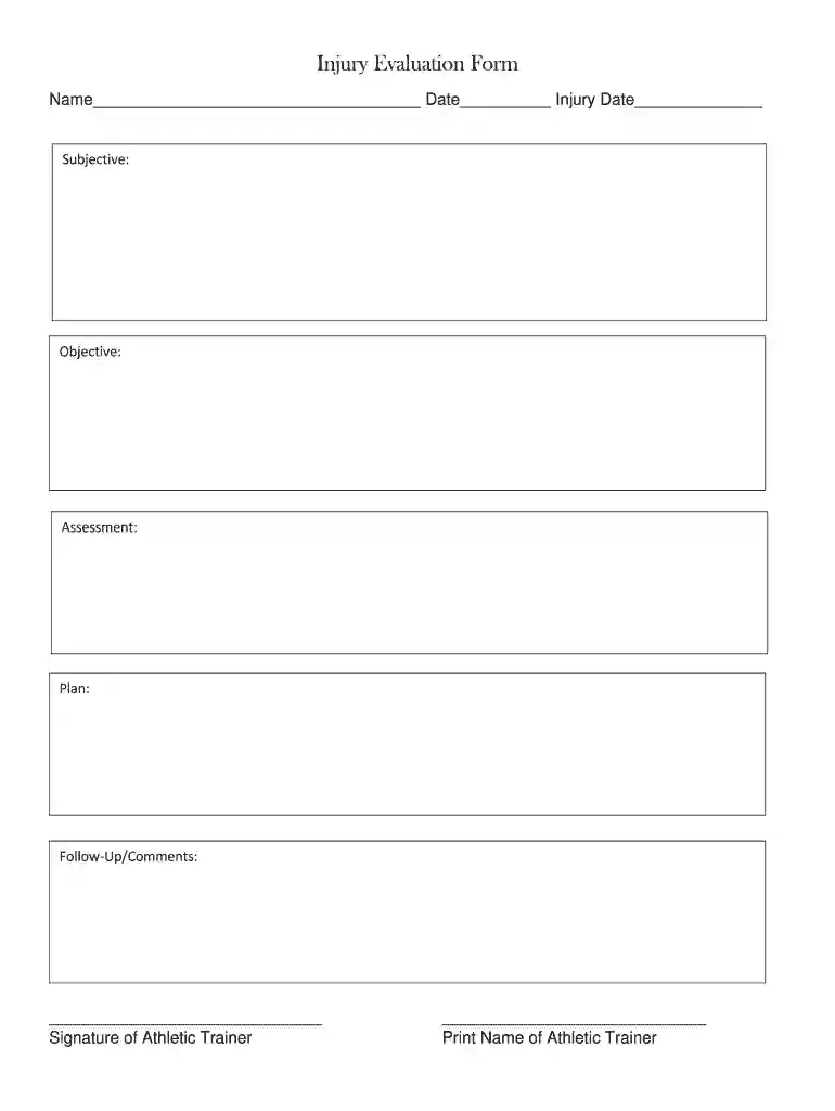 Injury Evaluation Form Preview on Page 1
