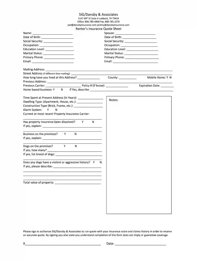 renters insurance quote Preview on Page 1