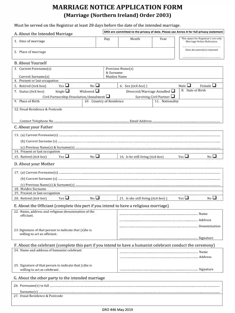 marriage notice form Preview on Page 1