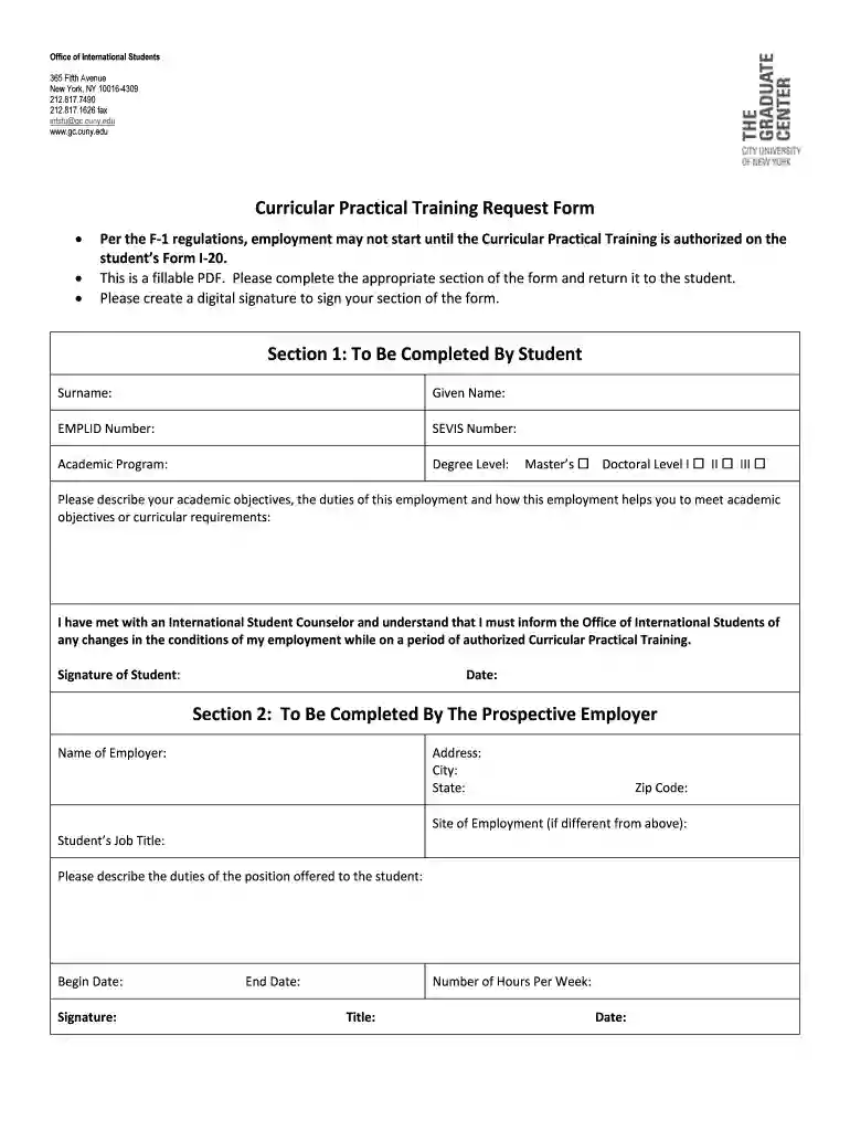 practical training request form Preview on Page 1