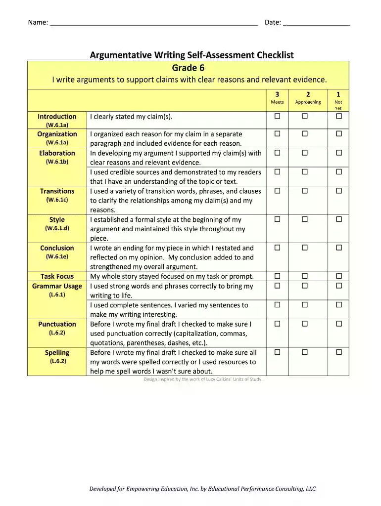 argumentative writing checklist Preview on Page 1