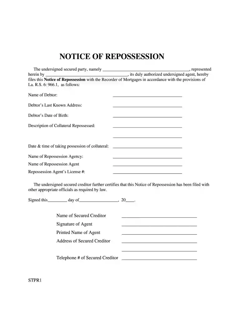louisiana repo affidavit Preview on Page 1