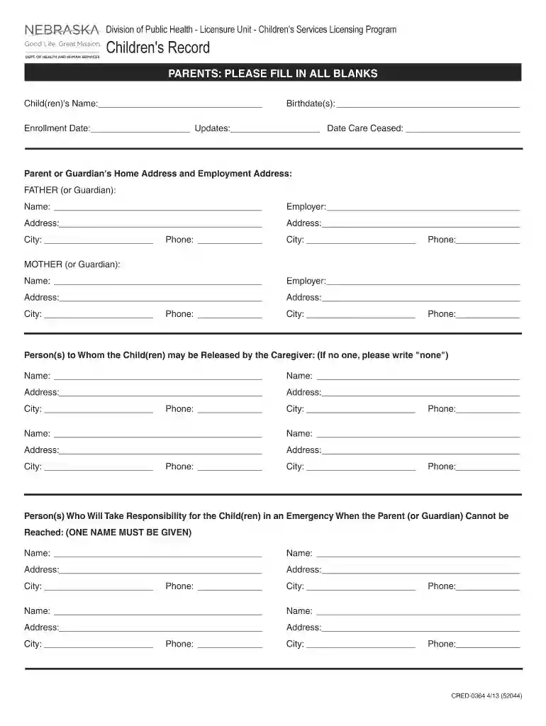 childrens record form Preview on Page 1