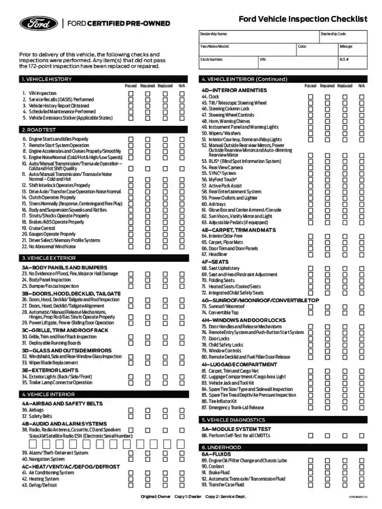 ford vehicle inspection checklist Preview on Page 1