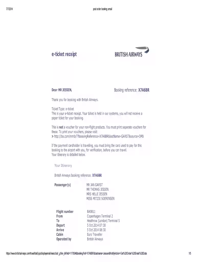 british airways invoice Preview on Page 1