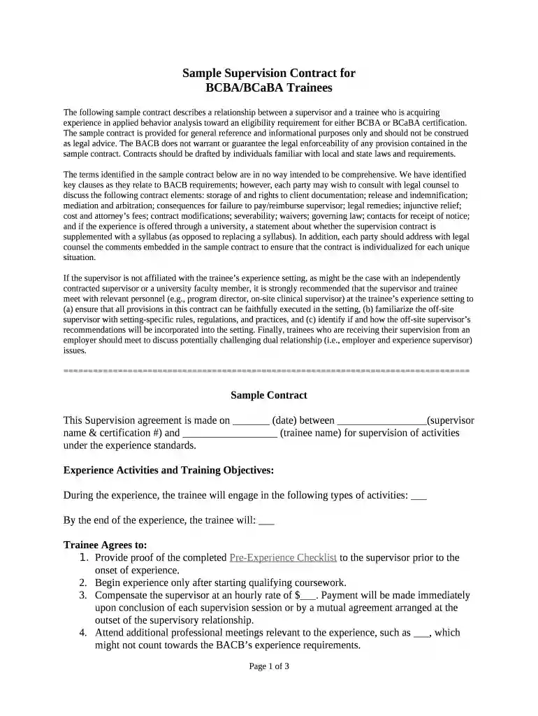 bcba supervision contract Preview on Page 1