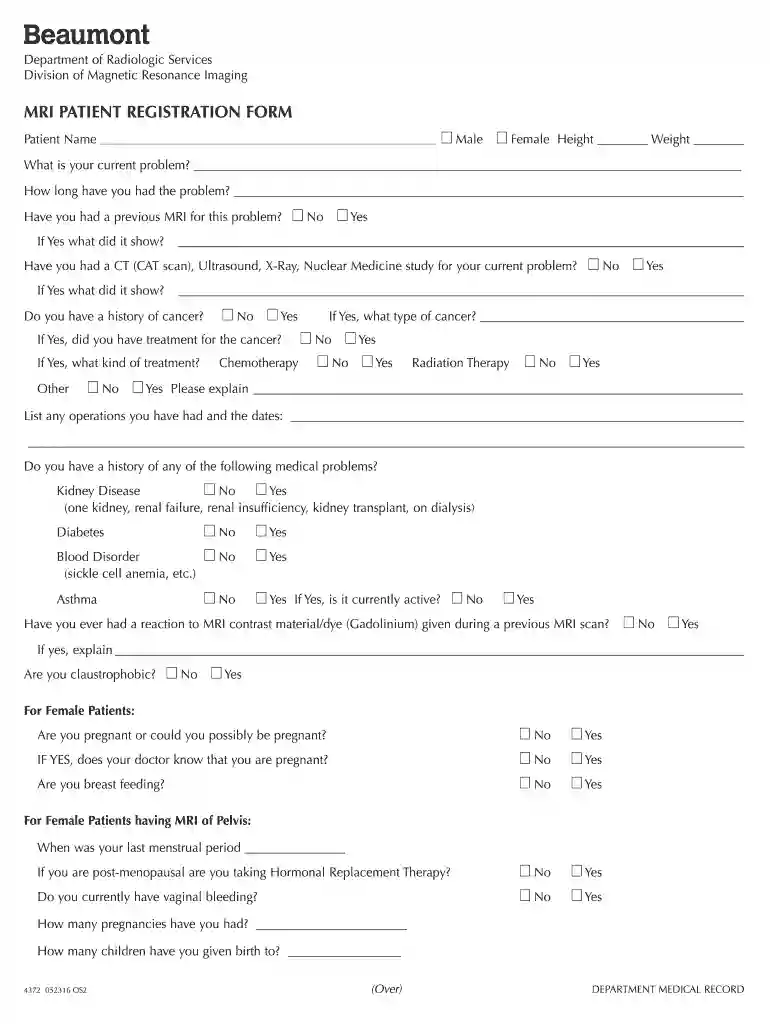 mri form Preview on Page 1
