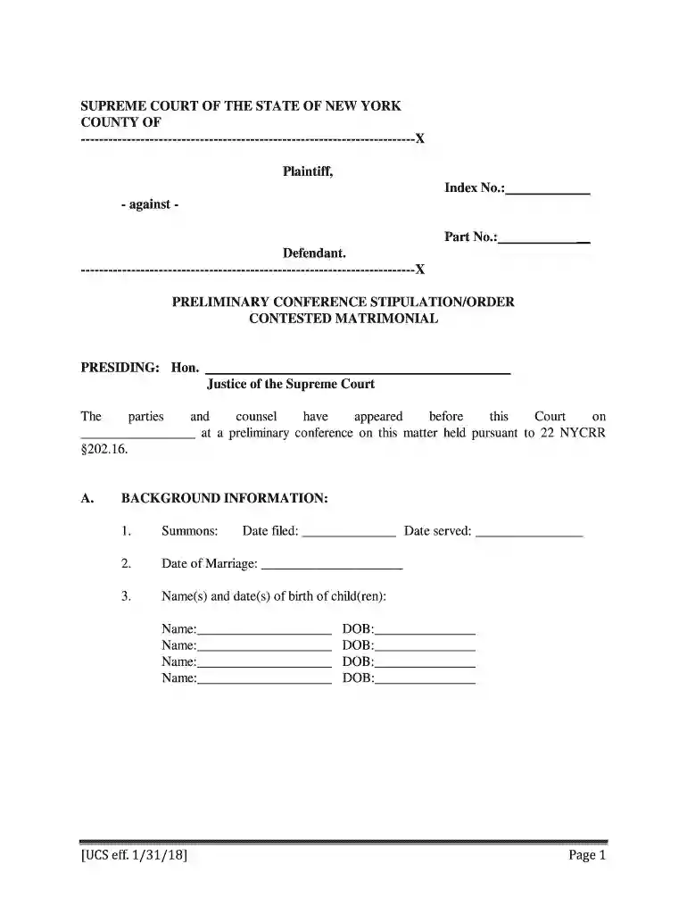 preliminary conference order matrimonial Preview on Page 1