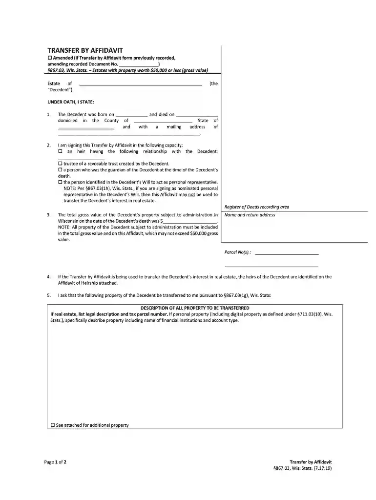 wisconsin affidavit form Preview on Page 1