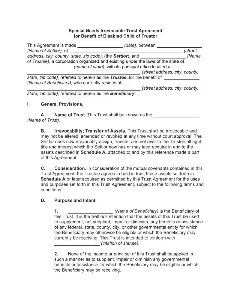 sample special needs trust Preview on Page 1