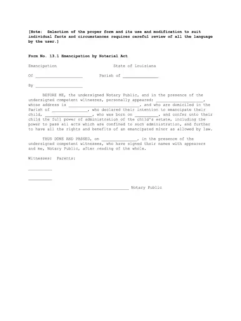 emancipation forms louisiana Preview on Page 1