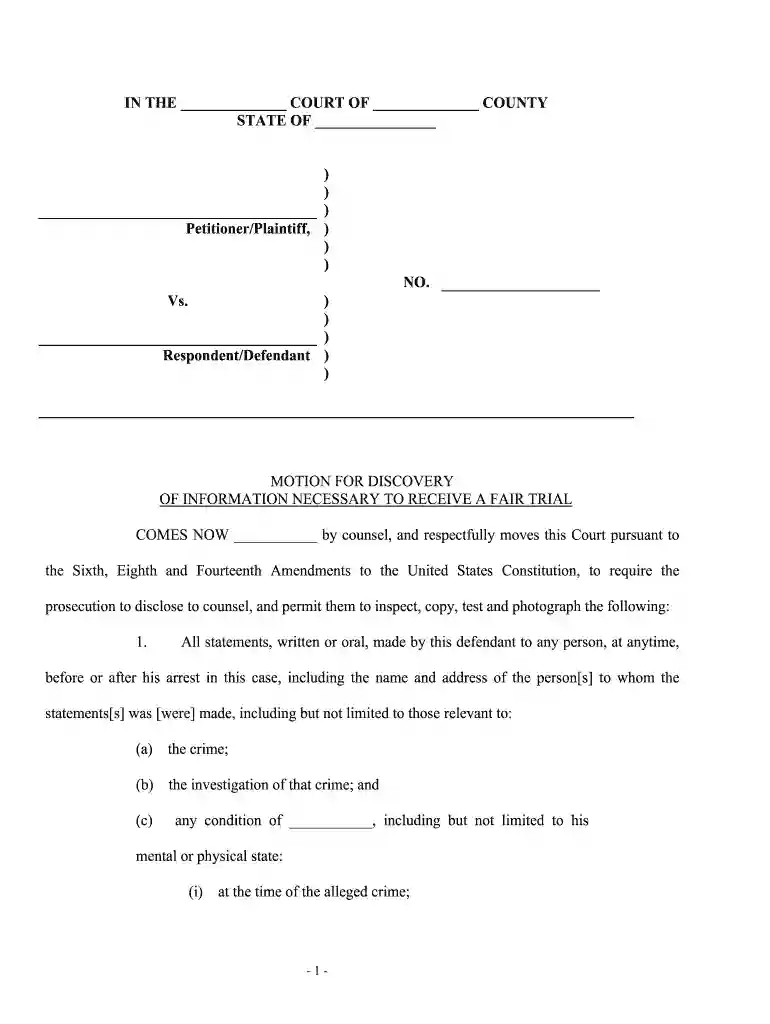motion for discovery template Preview on Page 1