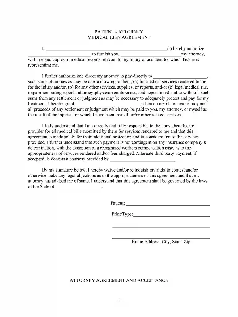 medical lien form Preview on Page 1
