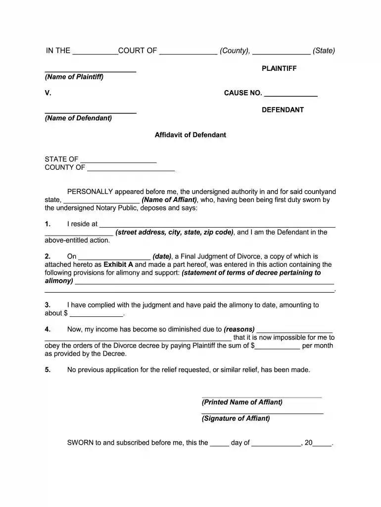alimony form Preview on Page 1