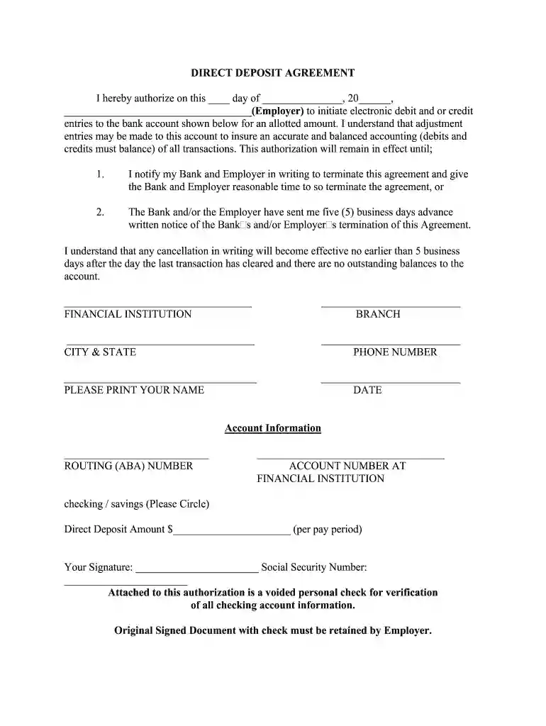 direct deposit form Preview on Page 1