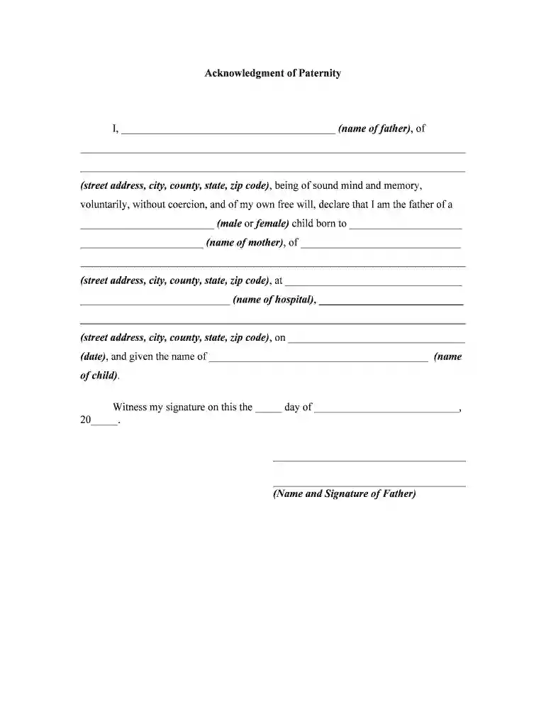 idaho acknowledgement of paternity form Preview on Page 1
