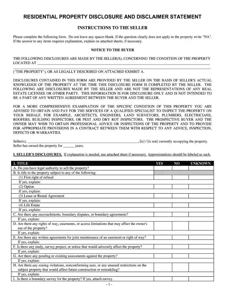 florida sellers disclosure form 2023 Preview on Page 1