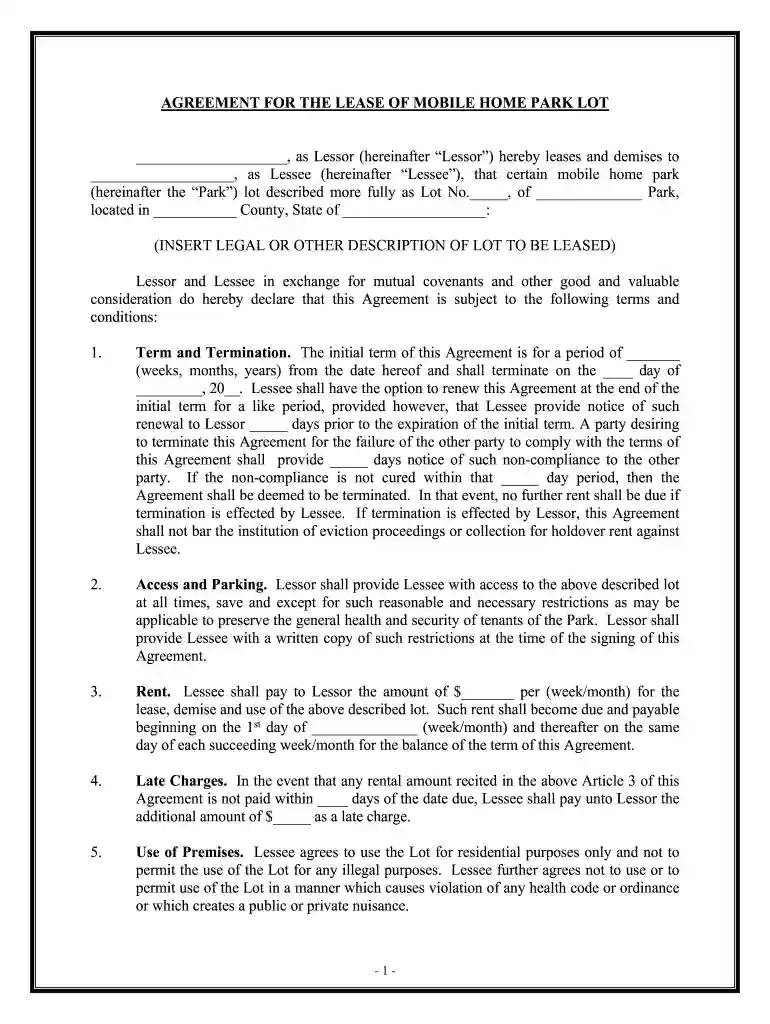 mobile home lease agreement Preview on Page 1