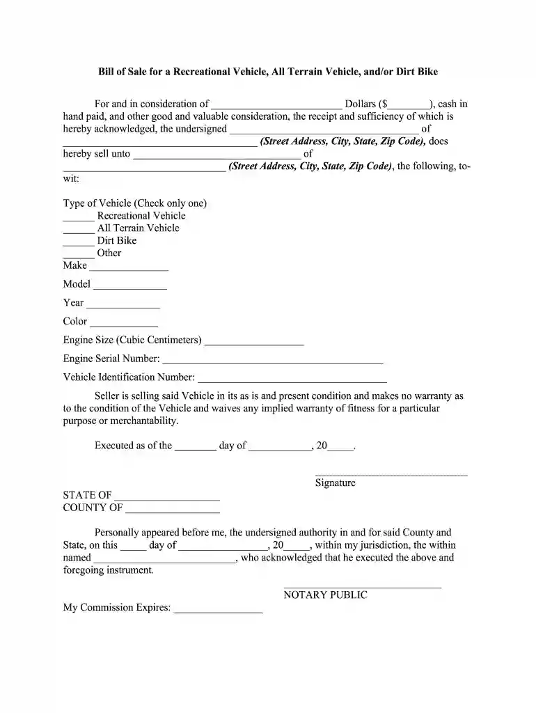 bill sale dirt bike printable Preview on Page 1