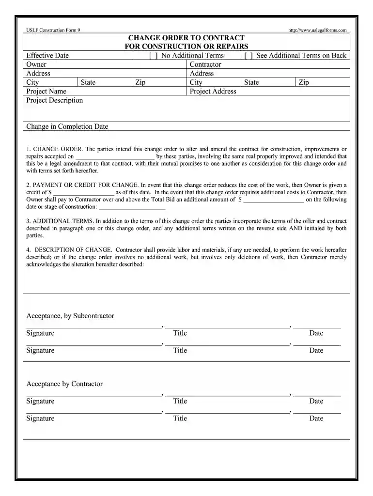 change order form Preview on Page 1