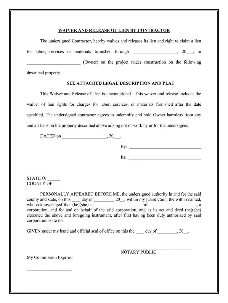 printable lien waiver form Preview on Page 1