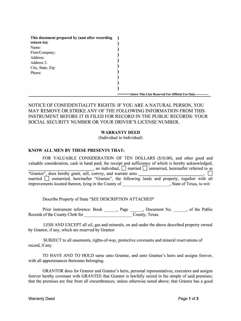 warranty deed form illinois Preview on Page 1