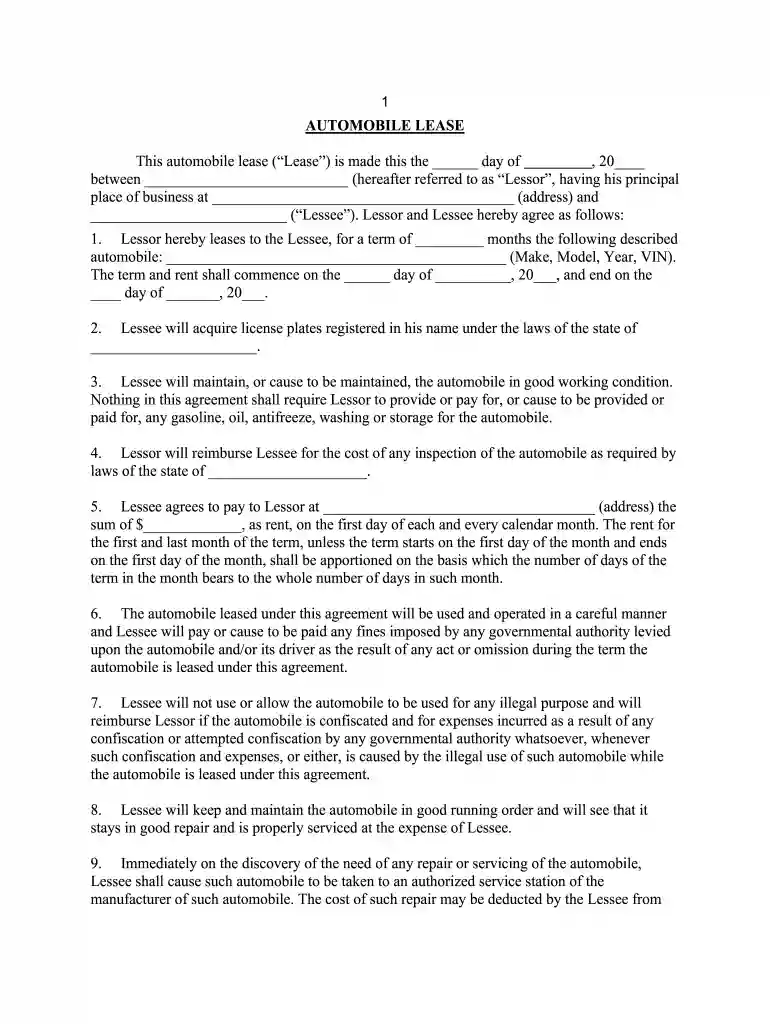 lease agreement form Preview on Page 1