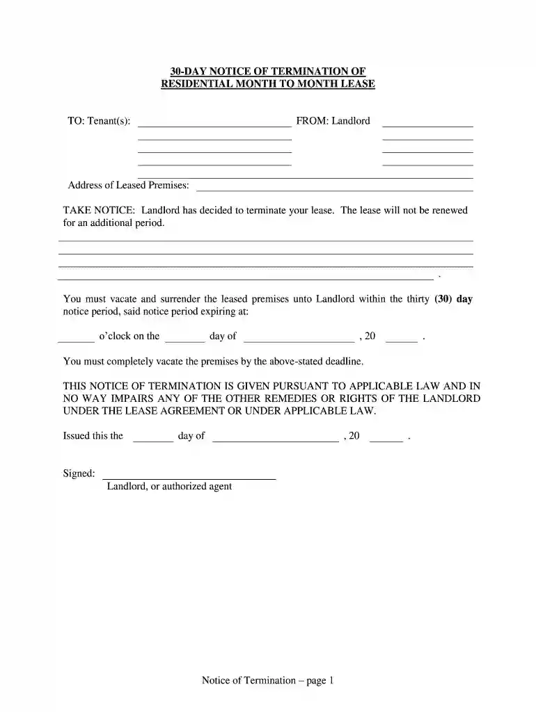 30 day notice to vacate arizona Preview on Page 1