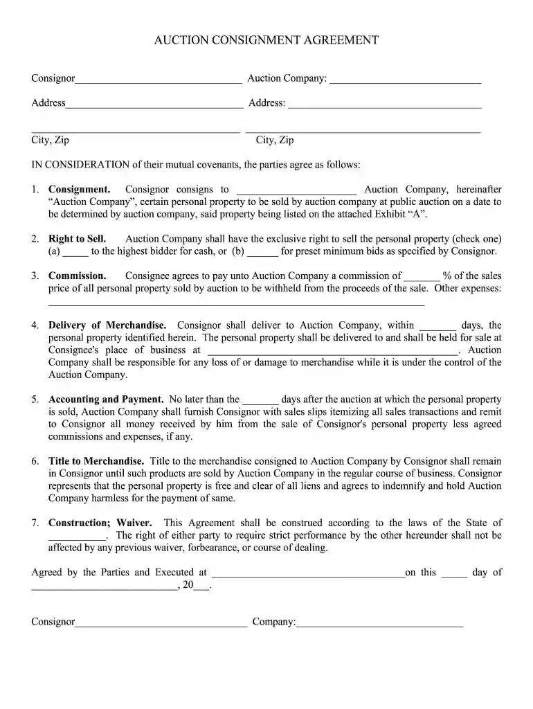 auction consignment agreement Preview on Page 1