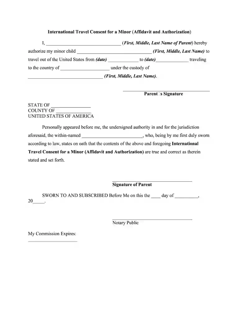 travel consent form for minor pdf Preview on Page 1